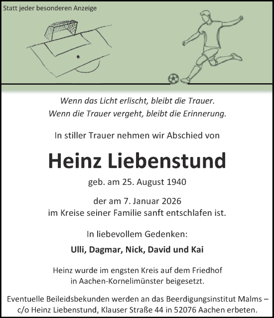 Traueranzeige von Heinz Liebenstund von Aachener Zeitung