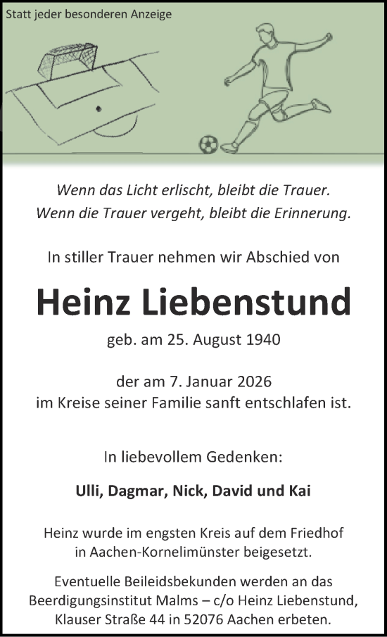 Traueranzeige von Heinz Liebenstund von Zeitung am Sonntag