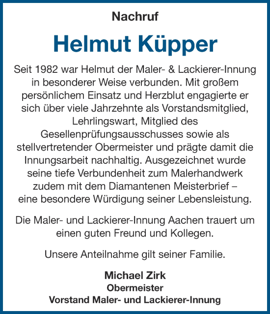Traueranzeige von Helmut Küpper von Aachener Zeitung