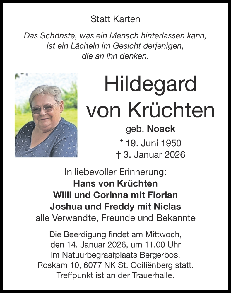  Traueranzeige für Hildegard von Krüchten vom 11.01.2026 aus Zeitung am Sonntag