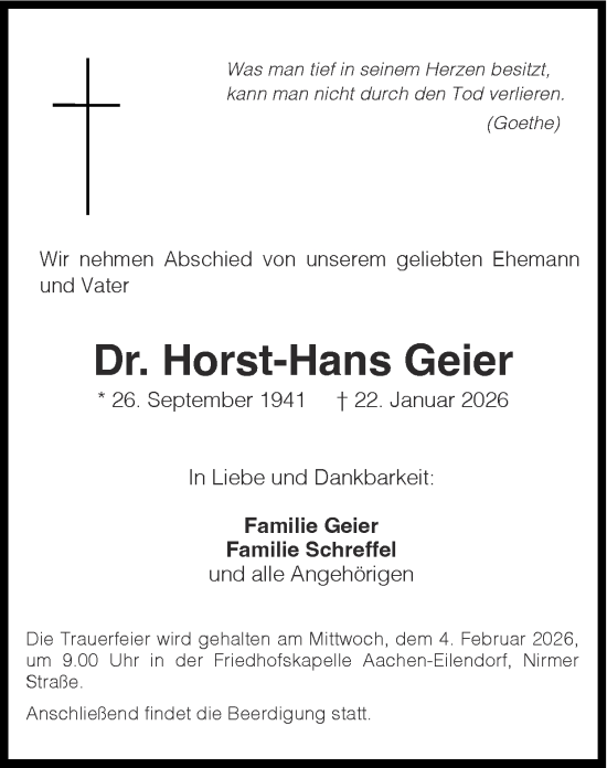 Traueranzeige von Horst-Hans Geier von Zeitung am Sonntag