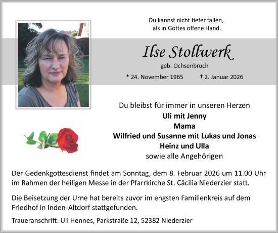Traueranzeige von Ilse Stollwerk von Zeitung am Sonntag