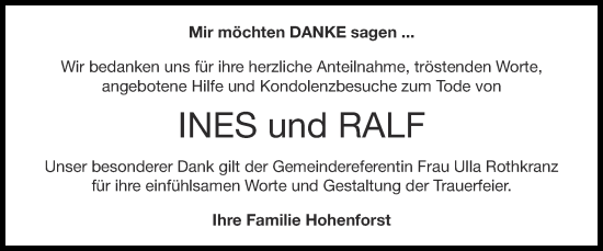 Traueranzeige von Ines  von Zeitung am Sonntag