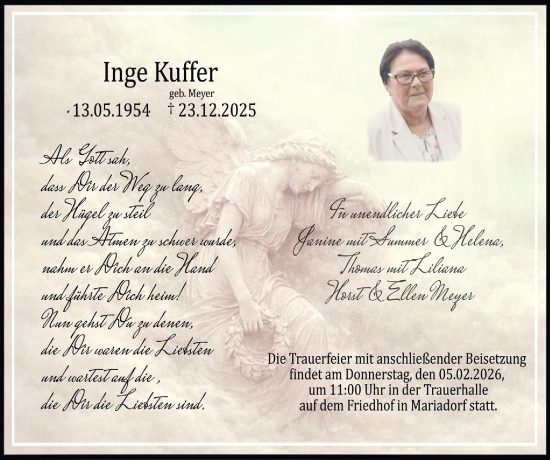 Traueranzeige von Inge Kuffer von Zeitung am Sonntag