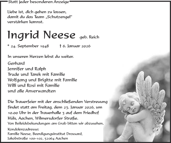 Traueranzeige von Ingrid Neese von Zeitung am Sonntag