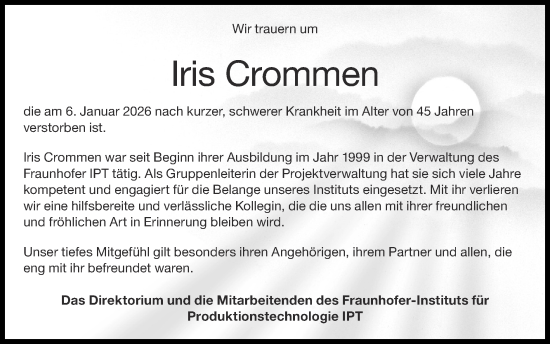 Traueranzeige von Iris Crommen von Zeitung am Sonntag