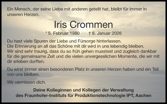 Traueranzeige von Iris Crommen von Zeitung am Sonntag
