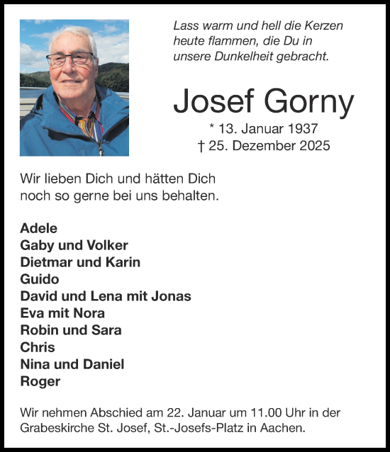 Traueranzeige von Josef Gorny von Aachener Zeitung