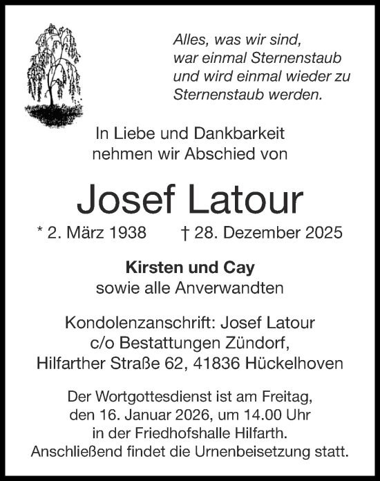 Traueranzeige von Josef Latour von Zeitung am Sonntag