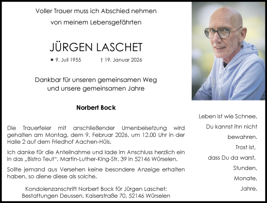 Traueranzeige von Jürgen Laschet von Aachener Zeitung