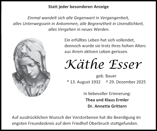 Traueranzeige von Käthe Esser von Zeitung am Sonntag