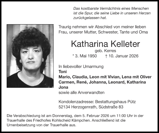 Traueranzeige von Katharina Kelleter von Zeitung am Sonntag