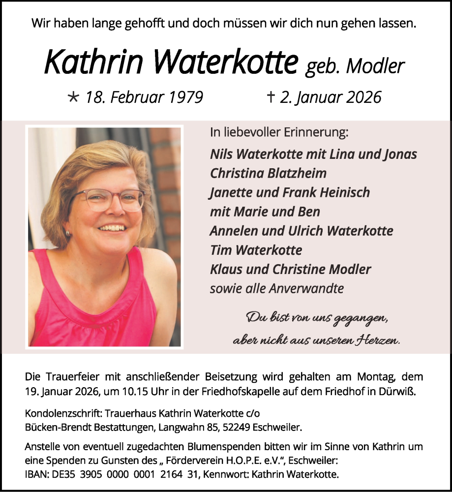  Traueranzeige für Kathrin Waterkotte vom 11.01.2026 aus Zeitung am Sonntag