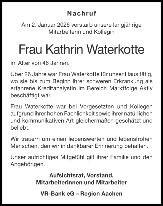Traueranzeige von Kathrin Waterkotte von Zeitung am Sonntag