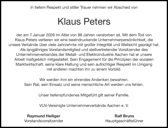Traueranzeige von Klaus Peters von Aachener Zeitung