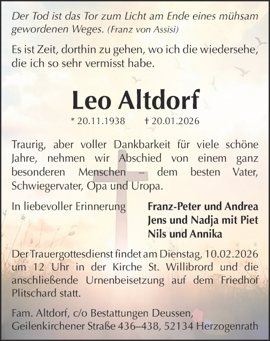 Traueranzeige von Leo Altdorf von Zeitung am Sonntag