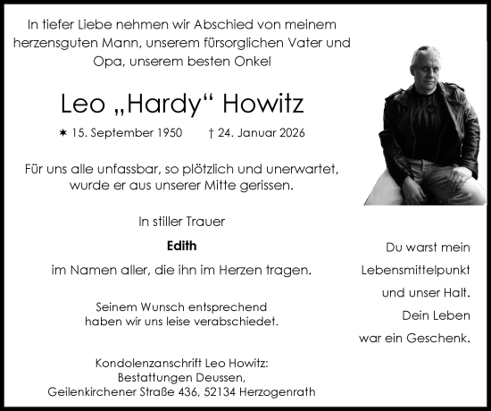 Traueranzeige von Leo Howitz von Zeitung am Sonntag