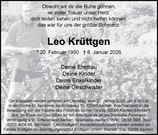 Traueranzeige von Leo Krüttgen von Aachener Zeitung