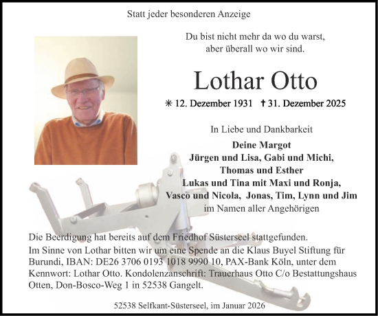 Traueranzeige von Lothar Otto von Zeitung am Sonntag