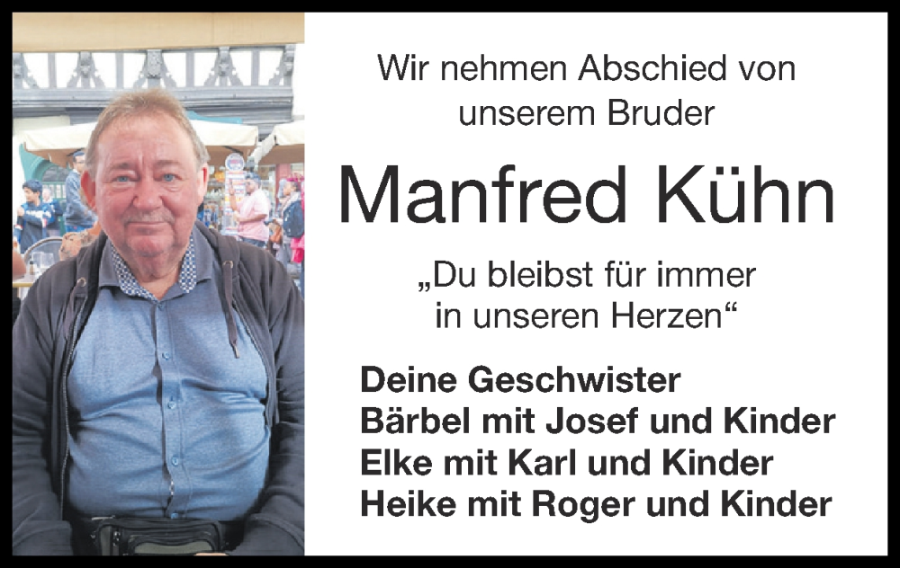  Traueranzeige für Manfred Kühn vom 18.01.2026 aus Zeitung am Sonntag