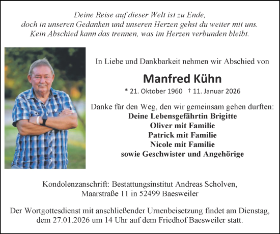 Traueranzeige von Manfred Kühn von Zeitung am Sonntag
