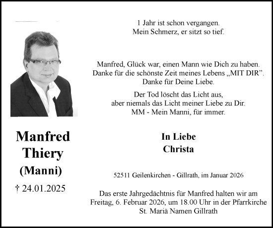 Traueranzeige von Manfred Thiery von Zeitung am Sonntag