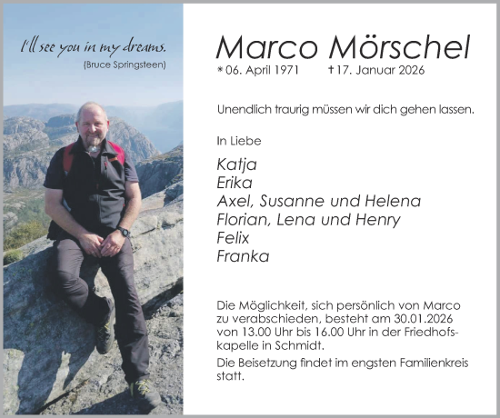 Traueranzeige von Marco Mörschel von Zeitung am Sonntag