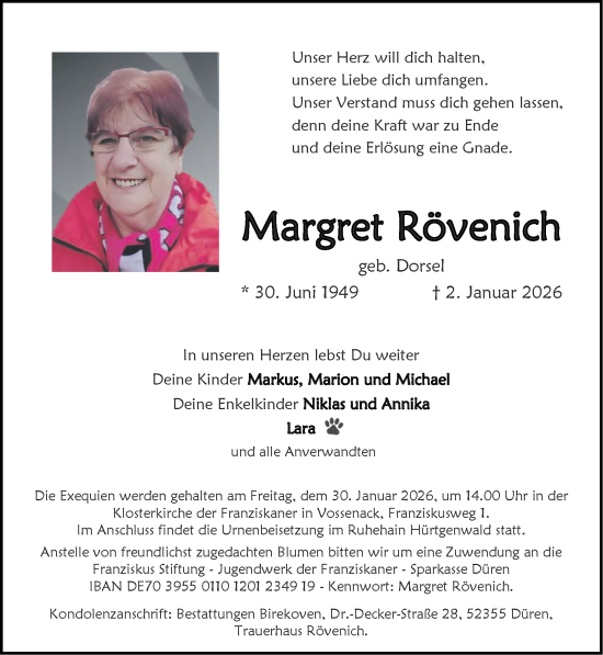 Traueranzeige von Margret Rövenich von Zeitung am Sonntag