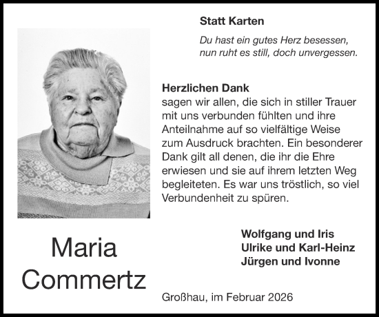 Traueranzeige von Maria Commertz von Zeitung am Sonntag