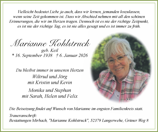 Traueranzeige von Marianne Kohlstruck von Zeitung am Sonntag