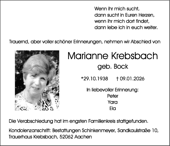 Traueranzeige von Marianne Krebsbach von Aachener Zeitung