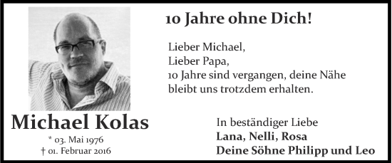 Traueranzeige von Michael Kolas von Zeitung am Sonntag