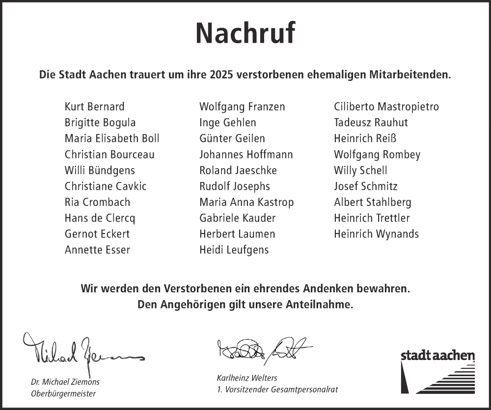  Traueranzeige für Mitarbeitenden  vom 25.01.2026 aus Zeitung am Sonntag