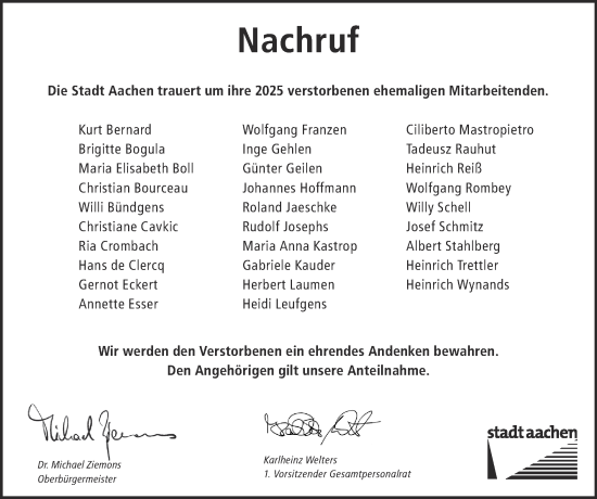 Traueranzeige von Mitarbeitenden  von Zeitung am Sonntag