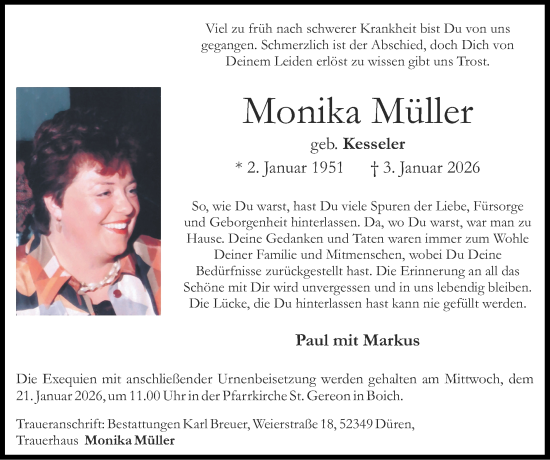 Traueranzeige von Monika Müller von Zeitung am Sonntag