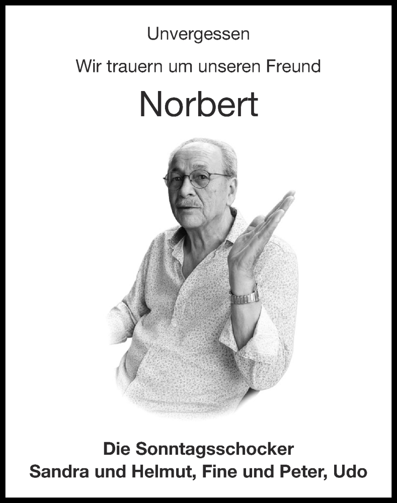  Traueranzeige für Norbert  vom 25.01.2026 aus Zeitung am Sonntag