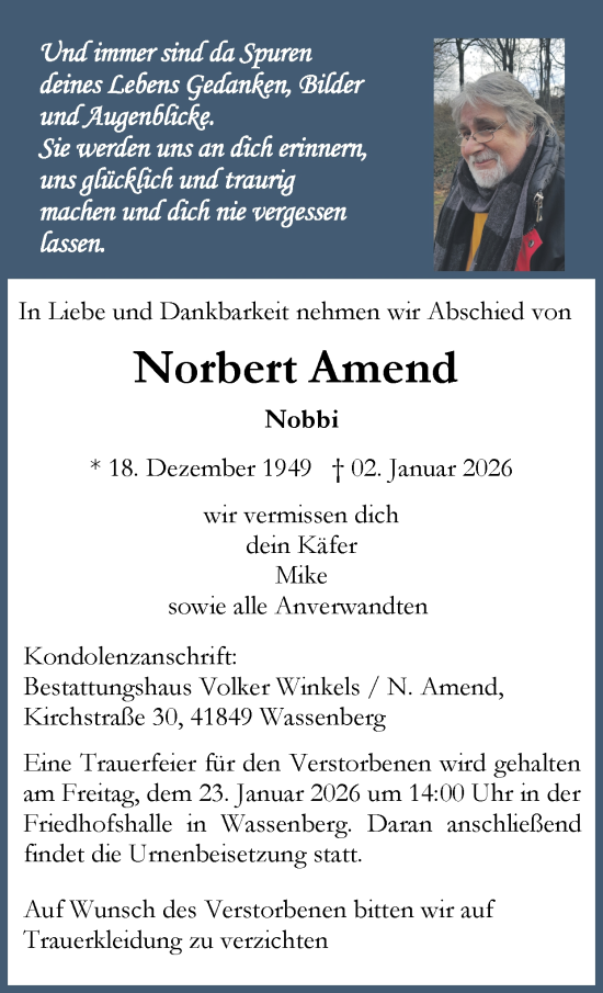 Traueranzeige von Norbert Amend von Zeitung am Sonntag