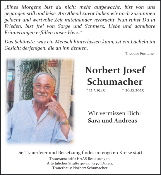 Traueranzeige von Norbert Josef Schumacher von Zeitung am Sonntag