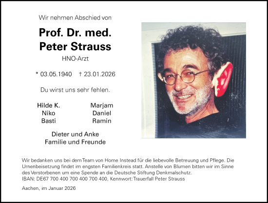 Traueranzeige von Peter Strauss von Aachener Zeitung