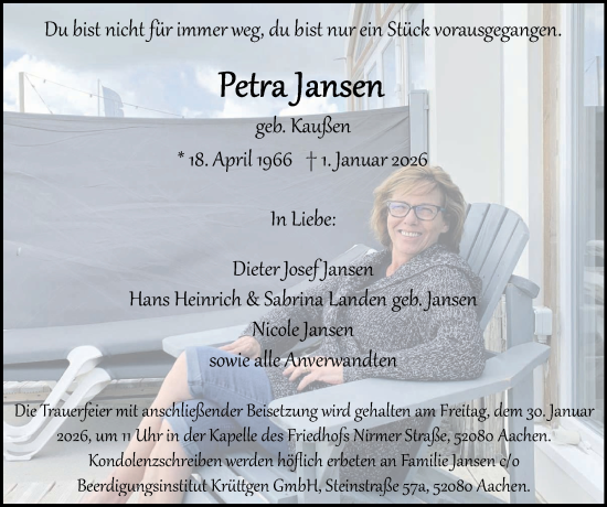 Traueranzeige von Petra Jansen von Zeitung am Sonntag
