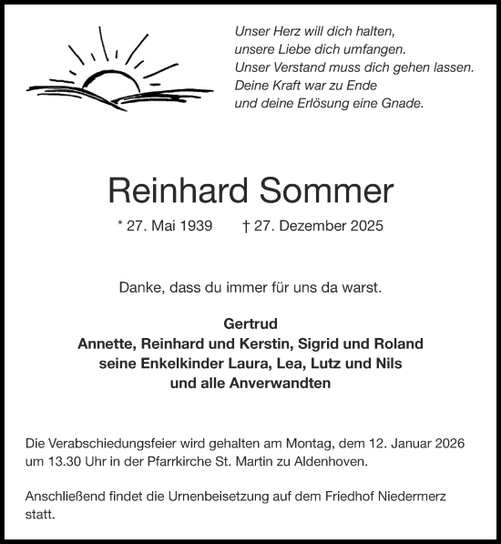 Traueranzeige von Reinhard Sommer von Zeitung am Sonntag