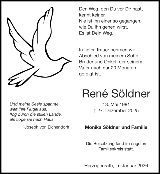 Traueranzeige von René Söldner von Zeitung am Sonntag