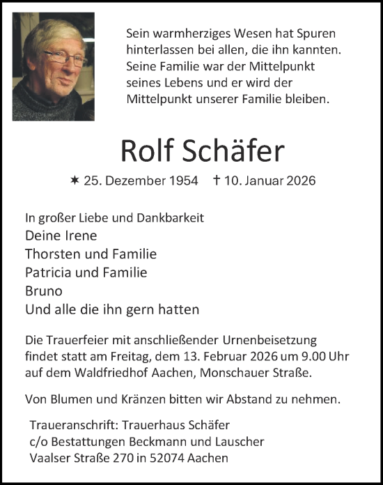 Traueranzeige von Rolf Schäfer von Zeitung am Sonntag