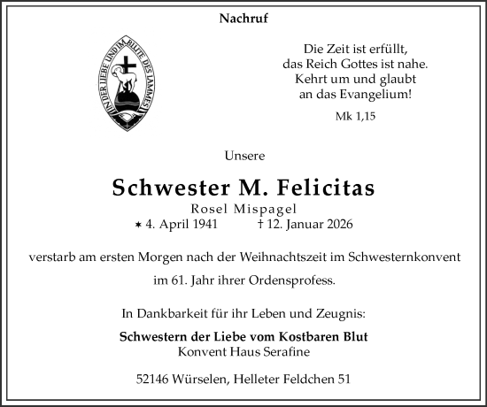 Traueranzeige von Rosel Mispagel von Zeitung am Sonntag