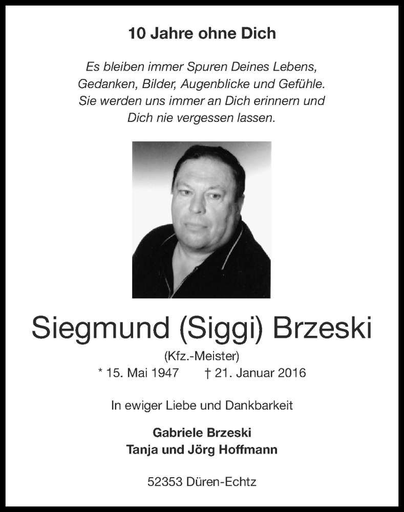  Traueranzeige für Siegmund Brzeski vom 25.01.2026 aus Zeitung am Sonntag