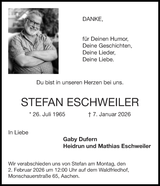 Traueranzeige von Stefan Eschweiler von Aachener Zeitung