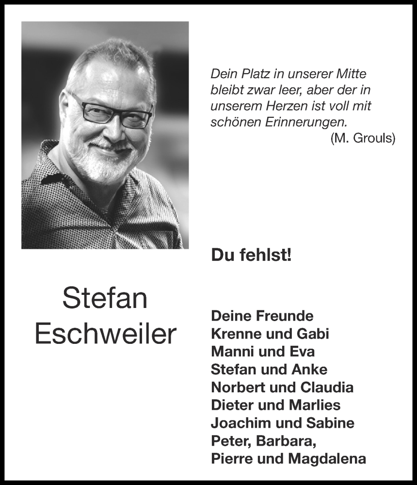  Traueranzeige für Stefan Eschweiler vom 31.01.2026 aus Aachener Zeitung