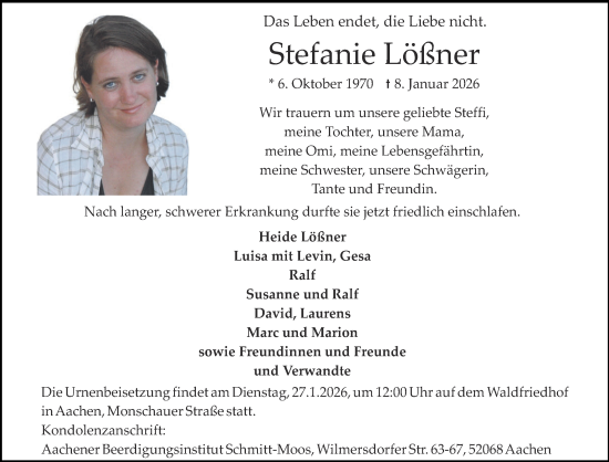 Traueranzeige von Stefanie Lößner von Aachener Zeitung