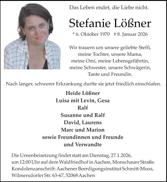 Traueranzeige von Stefanie Lößner von Zeitung am Sonntag
