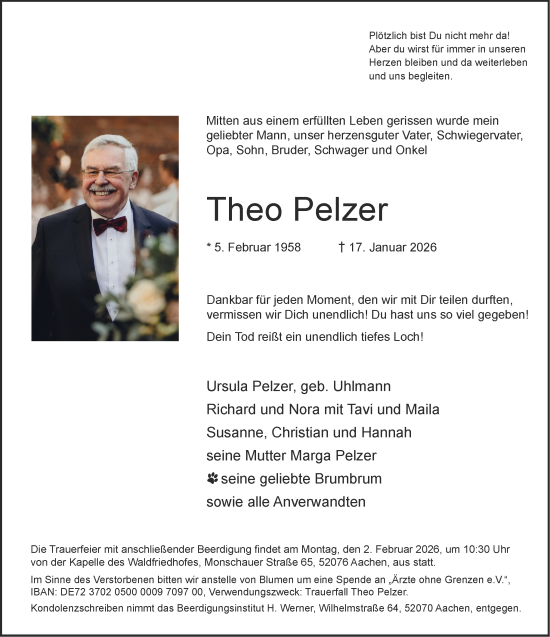 Traueranzeige von Theo Pelzer von Aachener Zeitung